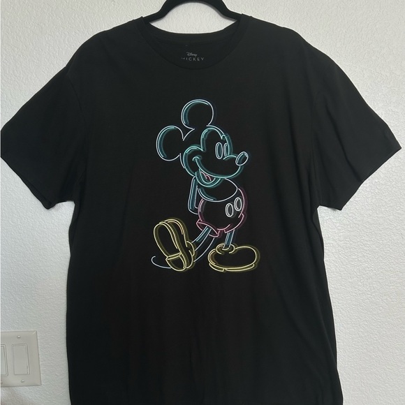 Disney Mickey Mouse Black T-Shirt with neon Mickey Print - Picture 4 of 12
